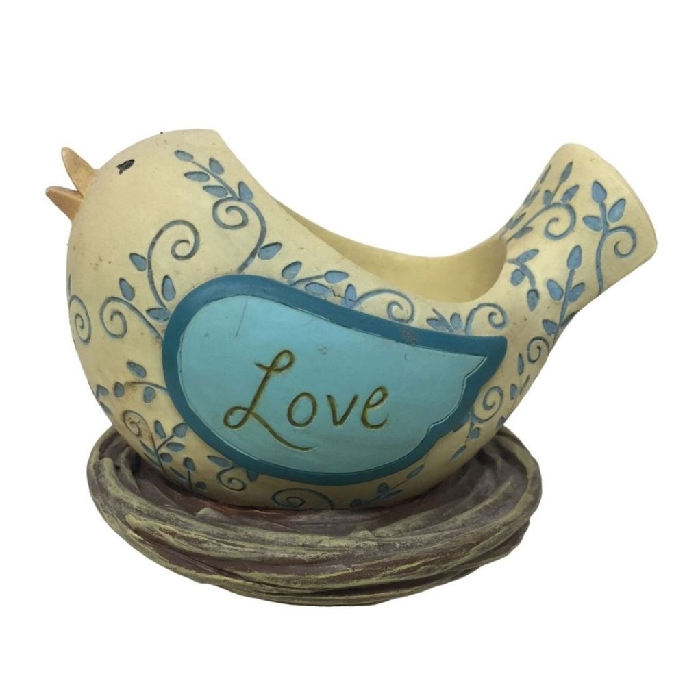 Very Cute Blue and Yellow Bird "LOVE' Votive Holder - Filagree art on bird
